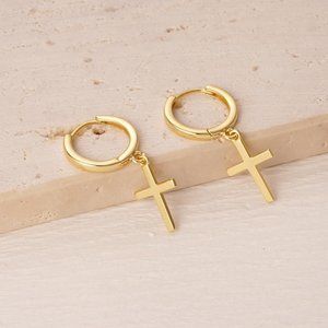 14K Gold Plated Gold Cross Earrings NWT
